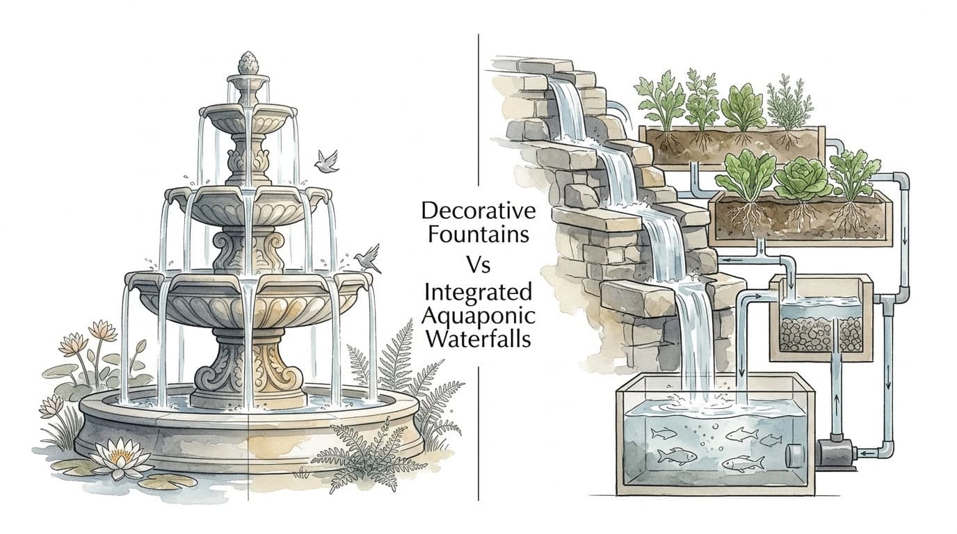Decorative Fountains Vs Integrated Aquaponic Waterfalls
