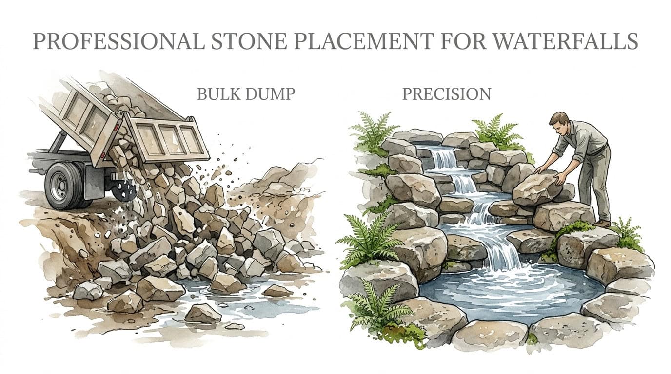Professional Stone Placement For Waterfalls